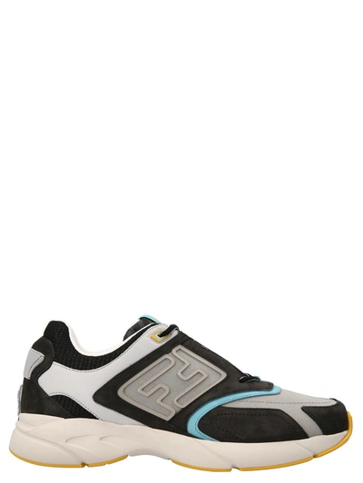 Fendi Logo-embossed Low-top Sneakers In Grey Turquoise
