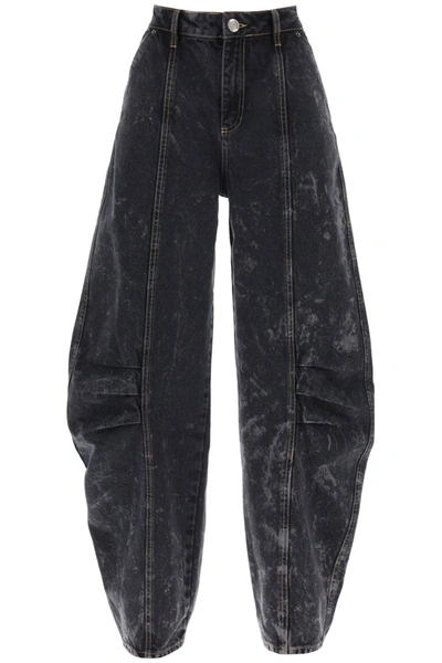 Rotate Birger Christensen Acid-wash Wide-leg Trousers In Acid Washed Black