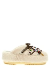 MOON BOOT FAUX-FUR BEADS FLAT SHOES WHITE