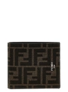 Fendi Portafoglio Ff Bi-fold In Tessuto Ff Marrone