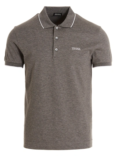 Zegna Logo Embroidery Polo Shirt In Gris