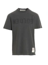 Golden Goose Green Crewneck T-shirt With Logo On The Front And Logo Patch On The Front