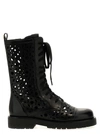 TWINSET OPENWORK LEATHER COMBAT BOOTS BOOTS, ANKLE BOOTS BLACK