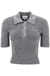 GANNI STRETCH KNIT POLO TOP WITH JEWEL BUTTONS