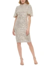 ELIZA J WOMENS SEQUIN FLUTTER SLEEVE COCKTAIL AND PARTY DRESS