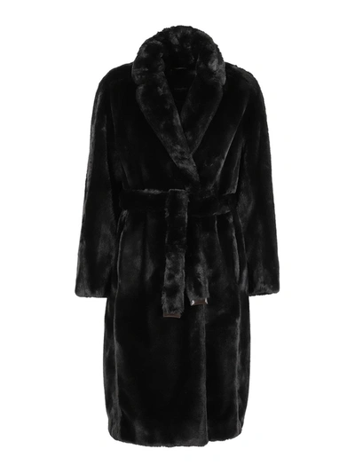 Max Mara Women's Adorato Faux Fur Black Long Coat