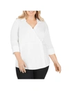 FOXCROFT NYC PLUS SOLISTA WOMENS BLOUSE 3/4 SLEEVES WRAP TOP