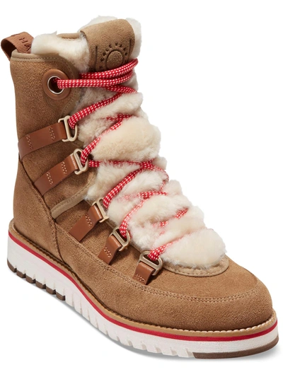 Zerogrand Cole Haan Luke Hiker Womens Leather Wool Lined Wedge Boots In Multi