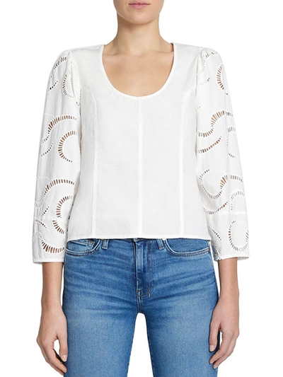 7 For All Mankind Womens Cotton Balloon Sleeves Blouse In White