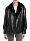 THEORY WOMENS LEATHER SHEARLING LINED MOTORCYCLE JACKET