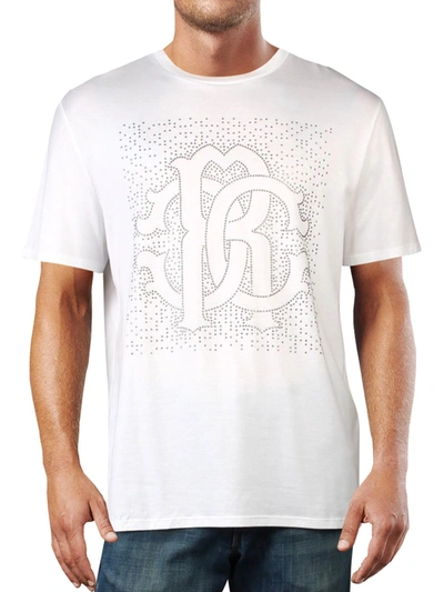 Roberto Cavalli Mens Embellished Wide Neck Logo T-shirt In White