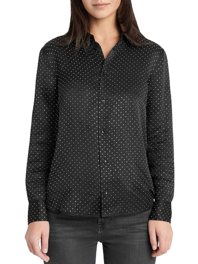 7 For All Mankind Womens Silk Studded Button-down Top In Black