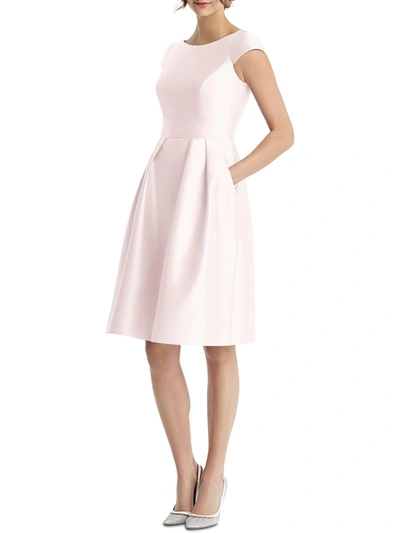 Alfred Sung Dessy Collection Cap Sleeve Pleated Cocktail Dress With Pockets In Blush Pink