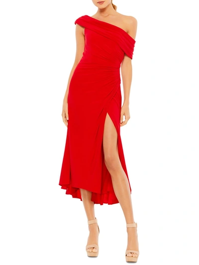 Ieena For Mac Duggal Womens Asymmetric Long Cocktail And Party Dress In Red
