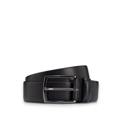 Hugo Boss Italian-leather Belt With Polished Gunmetal Buckle In Black