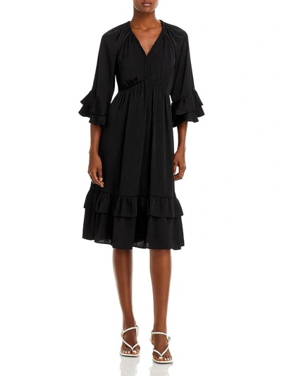 Kobi Halperin Womens Woven Ruffled Fit & Flare Dress In Black