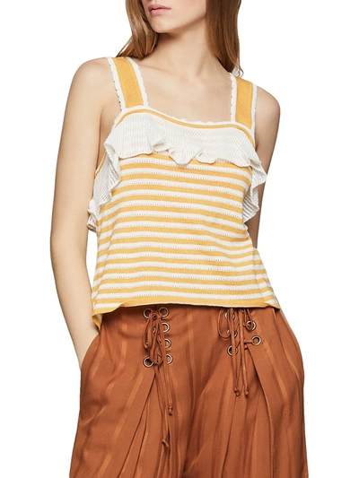 Bcbgeneration Womens Ruffled Cropped Tank Top In Gold