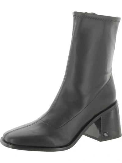 Sam Edelman Womens Faux Leather Square Toe Mid-calf Boots In Black