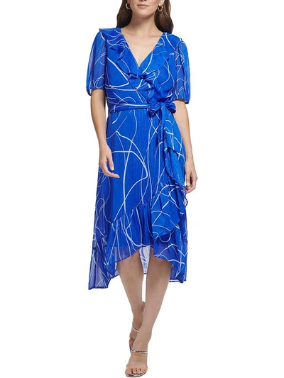 Dkny Womens Printed Midi Wrap Dress In Multi
