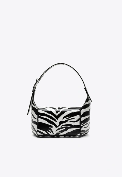Attico 7/7 Zebra Print Shoulder Bag In Calf Leather In Monochrome