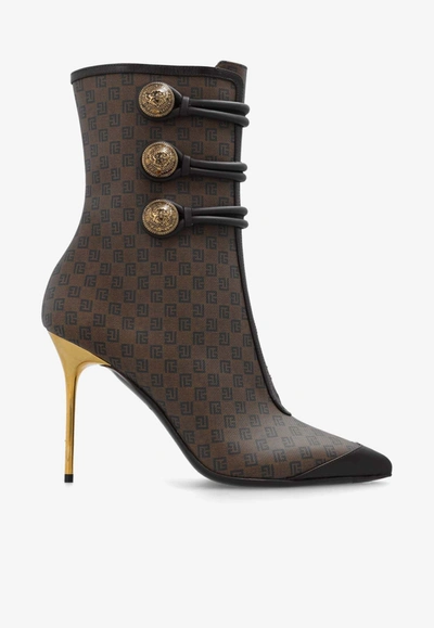Balmain 95mm Alma Leather Ankle Boots In Brown
