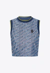 Moncler Abstract-pattern Cropped Tank Top In Navy