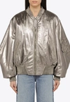 Attico Mirror-like Leather Anja Bomber With Vintage Effect In Silver