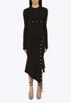 Attico Black Midi Dress With Snap Buttons In Black