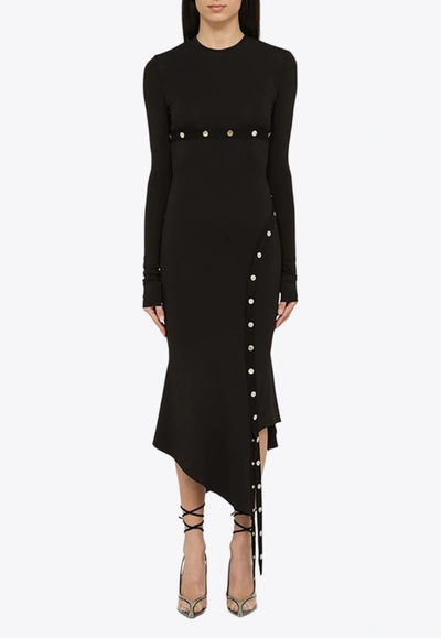 Attico Asymmetric Jersey Midi Dress In Black