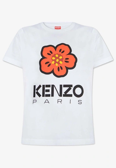 Kenzo Boke Flower Printed Crewneck T-shirt In White