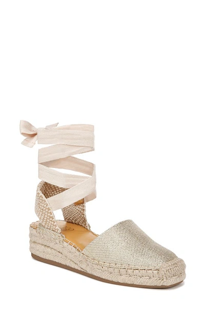 Franco Sarto Britney Ankle Wrap Espadrille Sandal In Platino Beige Fabric