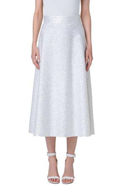 AKRIS SEQUIN WOOL BLEND A-LINE MIDI SKIRT