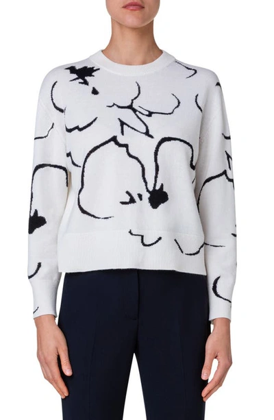 Akris Sketched Abraham Flower Intarsia Cashmere Jumper In Ecru-black