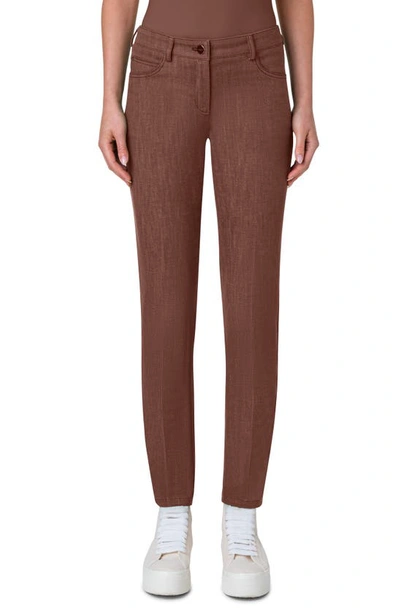 Akris Magda Mid-rise Slim-leg Cotton Denim Stretch Pants In Vicuna