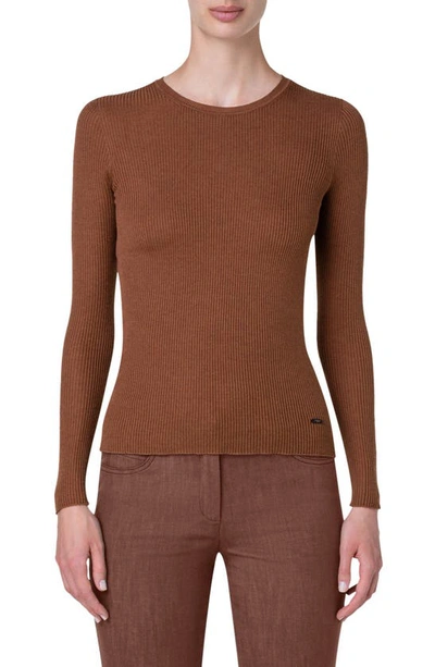 Akris Silk Cotton Seamless Rib Fitted Sweater In Poppy