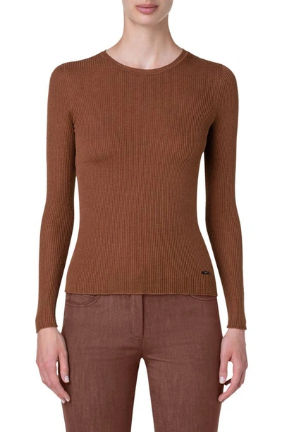 AKRIS RIB SILK & COTTON CREWNECK SWEATER