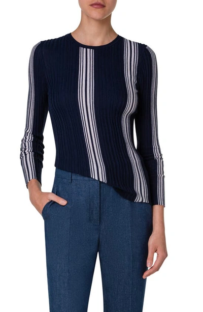 Akris Women's Striped Wool & Silk-blend Sweater In Navy Greige