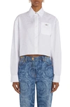 Versace Barocco Cotton Poplin Crop Shirt In Optical White