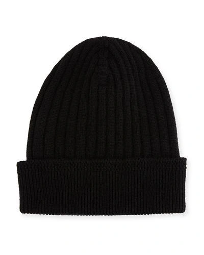 Tom Ford Ribbed Cashmere Beanie Hat In Black