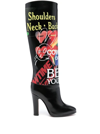 Vivienne Westwood Midas Printed Leather Knee-high Boots In Black