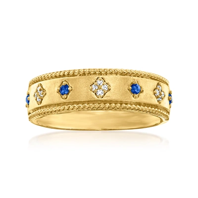 Ross-simons Sapphire And Diamond-accented Roped-edge Ring In 18kt Gold Over Sterling In Blue