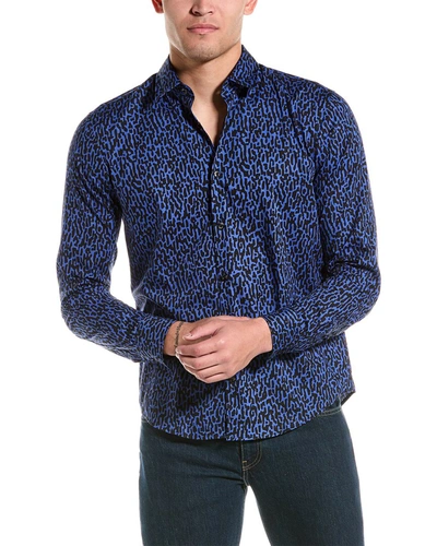 Hugo Boss Boss  Casual Fit Linen-blend Dress Shirt In Blue