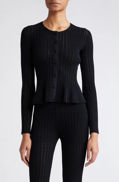 Adam Lippes Women's Pointelle Knit Peplum Cardigan In Black