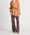 BLACK TAPE BELTED SHAWL COLLAR COAT IN CAMEL