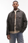 TOPMAN DISTRESSED FAUX LEATHER SHACKET