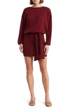 Go Couture Belted Long Sleeve Drop Waist Dress In Burgundy