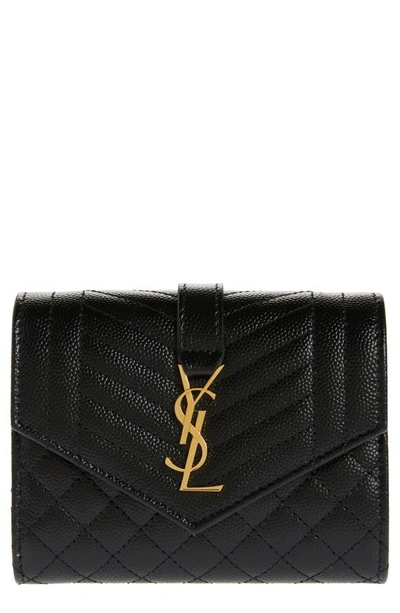 Saint Laurent Monogram Matelassé Leather Trifold Wallet In Nero