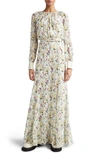 MAX MARA ORI FLORAL PRINT LONG SLEEVE SILK ORGANZA DRESS