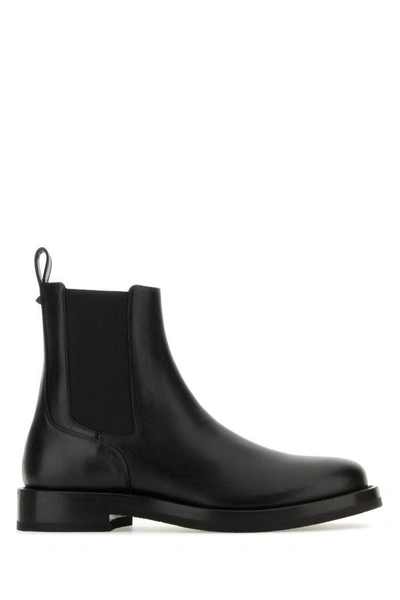 Valentino Garavani Man Black Leather Rockstud Ankle Boots