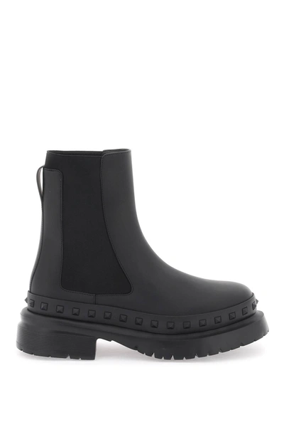 Valentino Garavani Rockstud M-way Ankle Boots Men In Black